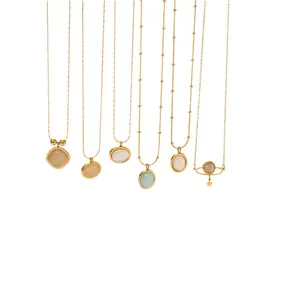 Elegant 18k gold plated stainless steel necklaces with various cat's eye stone pendants