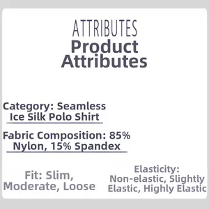 Detail showing material composition and fit attributes for men's ice silk polo shirt.