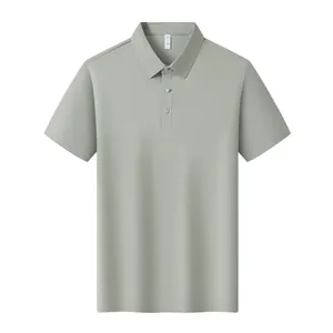 Detail view of a men's light green quick-dry ice silk polo shirt with classic collar.