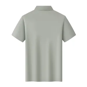 Back view of men's minimalist grey-green ice silk polo shirt featuring seamless design