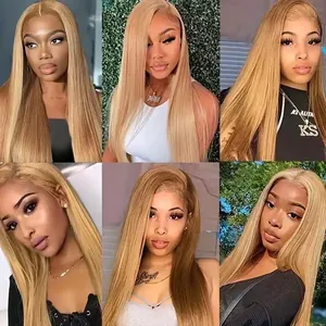Perruque synthétique longue et lisse blond miel pour femmes noires, vue détaillée