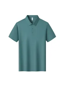Men's premium teal ice silk polo shirt with short sleeves, quick-dry business casual top.