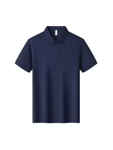 Classic navy blue men's ice silk polo shirt, quick-dry business casual short sleeve.