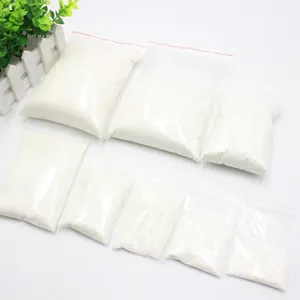 Instant artificial snow powder in various plastic zip-lock bags for Christmas decorations.