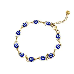 Vintage gold-plated stainless steel Evil Eye bead bracelet for women on white background