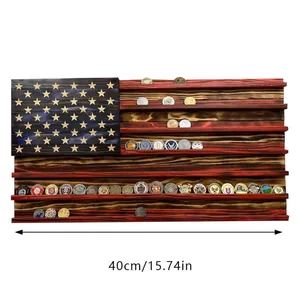 Handcrafted American flag wooden challenge coin display case measuring 40cm in width