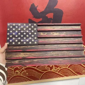 Handcrafted wooden American flag challenge coin display rack shown for size and detail