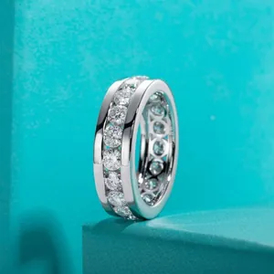 Bague Éternité GRA en Argent Sterling S925 avec Moissanite pour Femme Alliance de Luxe en Moissanite Taille Brillant Mariage