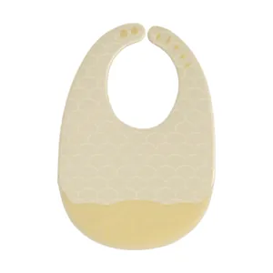 Waterproof silicone baby bib with mermaid scale pattern and deep food catcher pocket