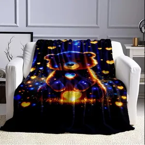 Detailed macro view of soft glowing teddy bear patterned throw blanket for sofa decor