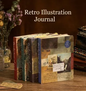 Nahaufnahme von A5-Vintage-Notizbüchern mit retro-europäischen Kunst-Illustrationen