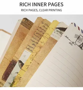 Makroansicht eines A5-Notizbuchs im Vintage-Stil mit künstlerisch gestalteten Innenseiten.