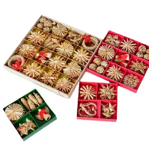 Handgefertigter natürlicher Stroh-Weihnachtsschmuck im Set in verschiedenen Boxen