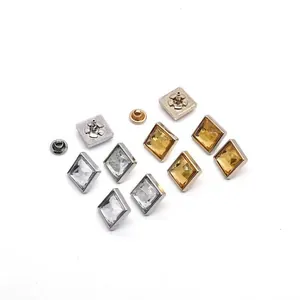 Close-up of 10mm square zinc alloy rhinestone rivets for shoe and bag decoration