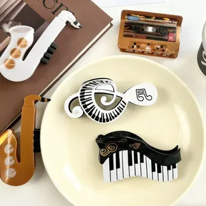 Pince à Cheveux en Acétate Thème Musique Design Piano Note Saxophone Cassette Rétro Accessoires de Coiffure pour Femmes