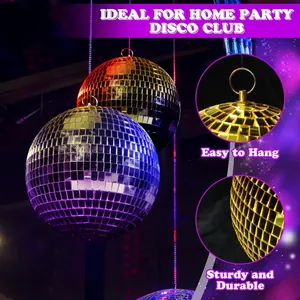Detail view of disco mirror ball with sturdy hanging ring for party decor