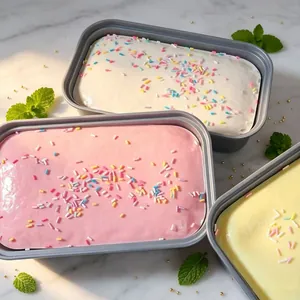 Gros plan de gâteaux squishy réalistes à rebond lent dans des variantes colorées pour le stress.