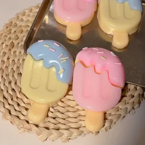 Macro detail of colorful pastel popsicle squishy toys featuring realistic sprinkle toppings