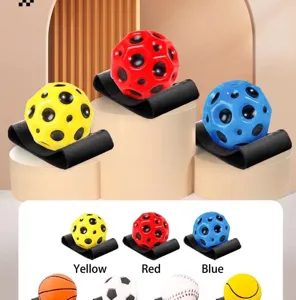 Three colorful honeycomb wrist balls in red, yellow, and blue for children's sports play.