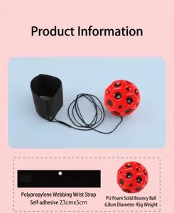 Detail of PU foam bouncy ball and wristband with dimensions 23x5cm and 6.8cm diameter.