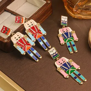 Whimsical colorful Nutcracker soldier drop earrings with enamel and rhinestone details