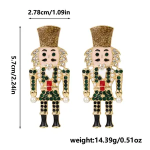 Handmade creative Nutcracker soldier drop earrings with pearls and colorful rhinestones