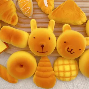 Assorted cute slow-rebound squeeze toys in various simulation bread and animal shapes.