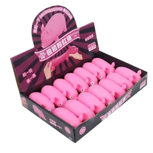 Schachtel mit 12 rosa Quetsch-Stressabbau-Schweinespielzeugen mit Sand