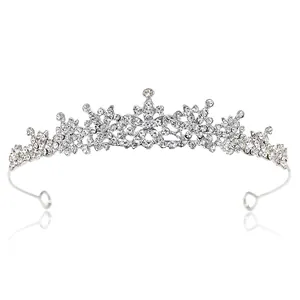 Elegant sparkling silver tiara with clear rhinestones for brides or princess flower girls
