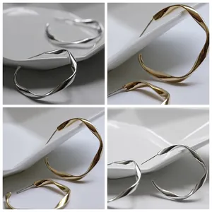 Orecchini a C Tinti in Ottone Con Perno in Argento Sterling 925 Placcato Oro Argento Minimalisti Geometrici a Cerchio Gioielli da Donna