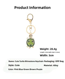 Detailed specifications for the green rhinestone turtle keychain accessory
