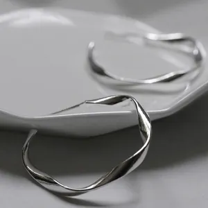 Eleganti orecchini a cerchio ritorti a forma di C placcati argento con perni in argento 925