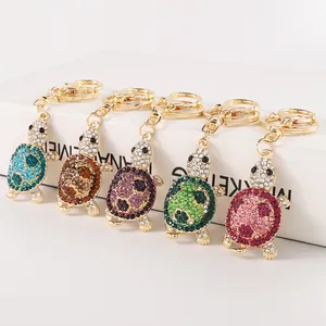 Cute Turtle Shape Rhinestone Keychain Alloy Metal Animal Bag Charm Pendant For Women Girls Gift Sparkling Accessory
