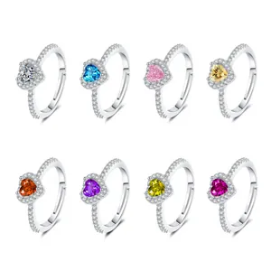 Mode Verstellbar Herzform Kupfer Ring Mit Bunter Zirkonia Offener Fingerring Herz Edelstein Schmuck Für Damen Geschenk