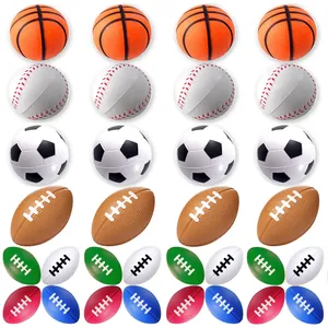 Collection of 4cm PU slow rebound foam stress balls in basketball soccer and rugby shapes