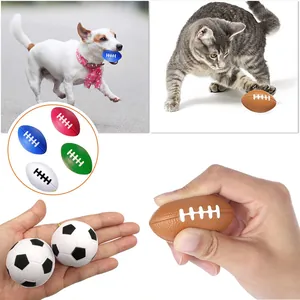 Soft foam stress relief balls in mini rugby and soccer shapes for pets and adults