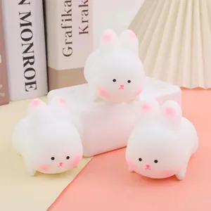 Adorable white rabbit squishy toys for stress relief, soft silicone desk decorations