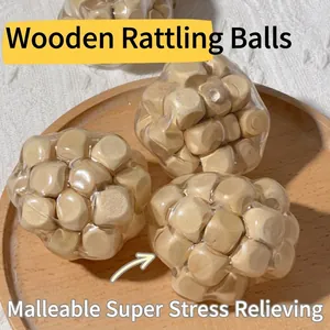 Creative Transparent Wood Clatter Ball Squishy Toy Sensory Handmade Decompression Stress Relief Ball For Kids Adults