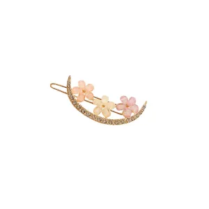 Pince à cheveux douce style ins avec croissant de lune et fleurs colorées et strass