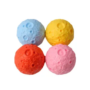 Detailed view of colorful moon planet stress relief squeeze toys with realistic crater texture