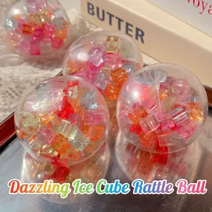 Transparent stress relief balls filled with colorful ice cube shapes for anxiety relief