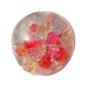 Colorful ice cube filled transparent squeeze stress relief ball for sensory relaxation