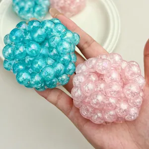Macro view of blue and pink iridescent bubble stress balls for stress relief toys