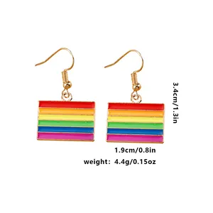Detailed view of rainbow drip oil alloy earrings showing 3.4cm height and 4.4g weight info