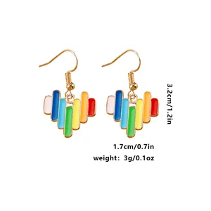 Macro view of colorful striped heart earrings with dimensions 3.2cm and 3g weight