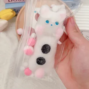 Süßes weißes katzenförmiges Squishy-Spielzeug in Klarsichttasche zum Stressabbau