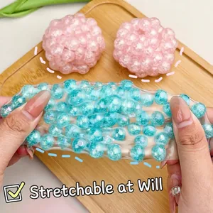 Creative stretchy popping beads stress relief toy with blue and pink sparkling balls on tray