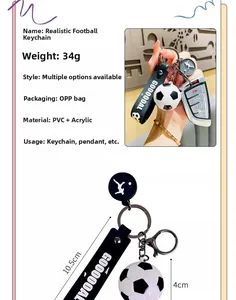 Detailed soccer ball keychain featuring a 10.5cm black strap and a 4cm miniature ball