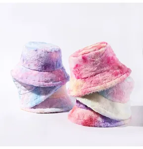 Βελουτέ καπέλα bucket tie-dye σε παστέλ ντεγκραντέ χρώματα με απαλή και χνουδωτή υφή