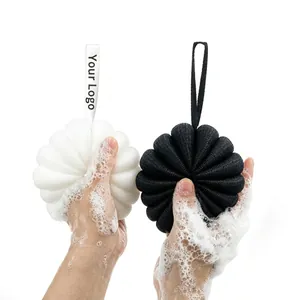 Large Bath Ball Fine PE Mesh Ribbon Hanging Shower Sponge Loofah For Body Exfoliating Foaming Scrubber Home Bathroom Accessory Women Men